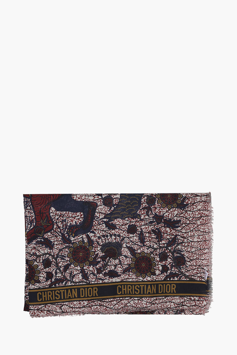 CHRISTIAN DIOR Wax Toile De Jouy Scarf in Bordeaux Multicolor with Logo 2