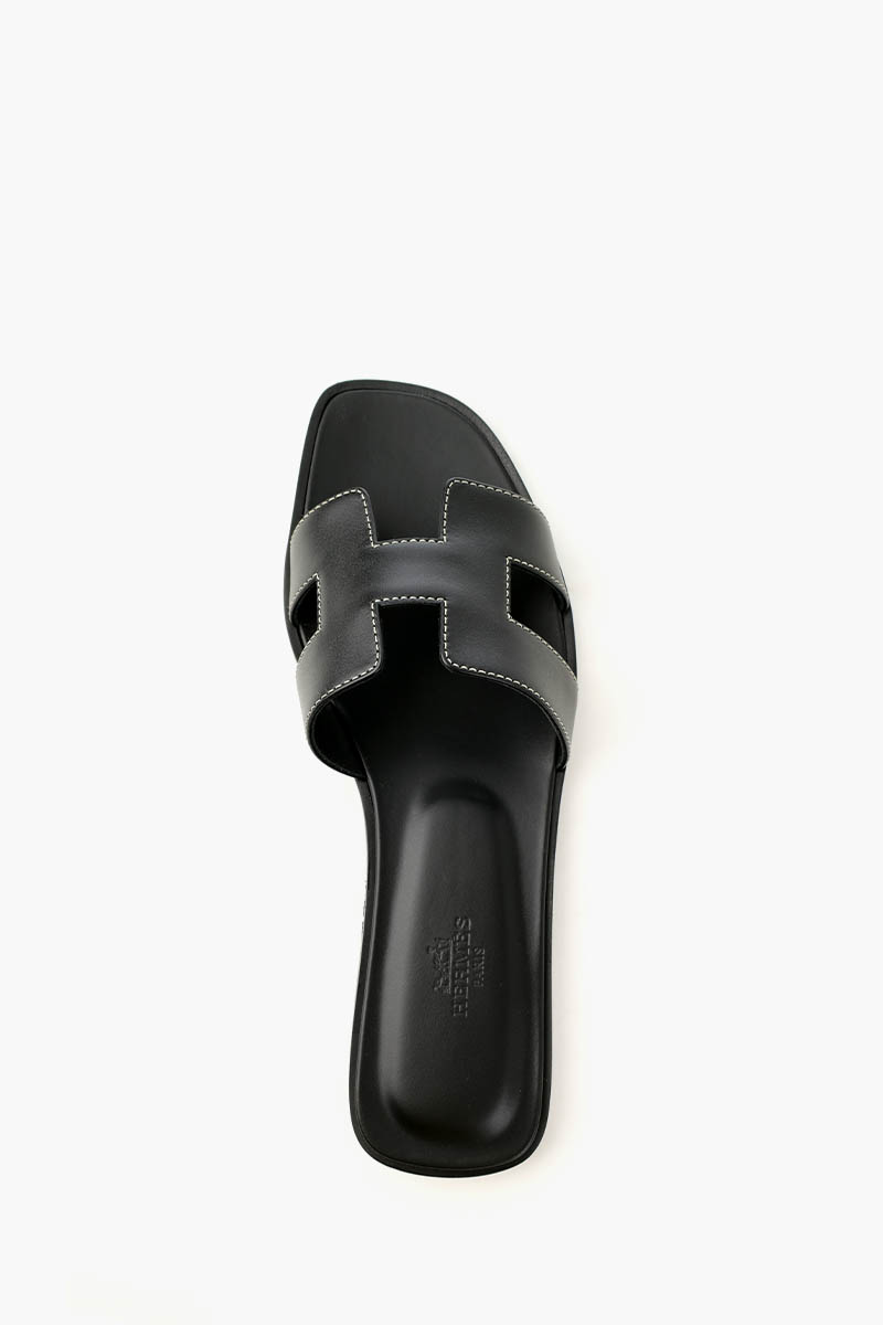 HERMÈS Oran Sandals in Black Calfskin 3