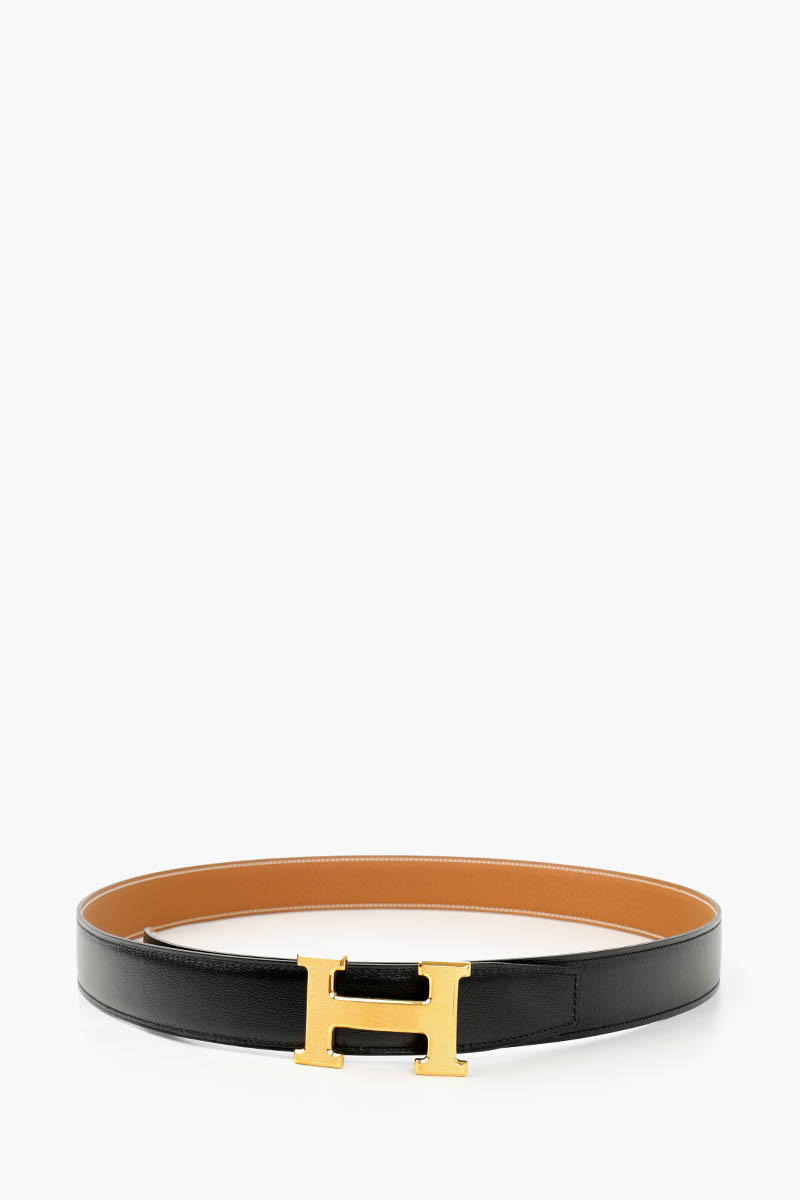 HERMÈS H Buckle Reversible 32mm Belt in Black/Gold Togo Calfskin GHW 0