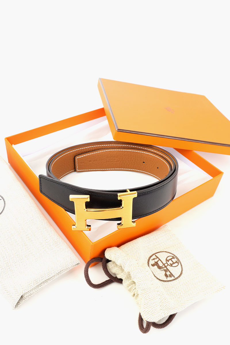 HERMÈS H Buckle Reversible 32mm Belt in Black/Gold Togo Calfskin GHW 4