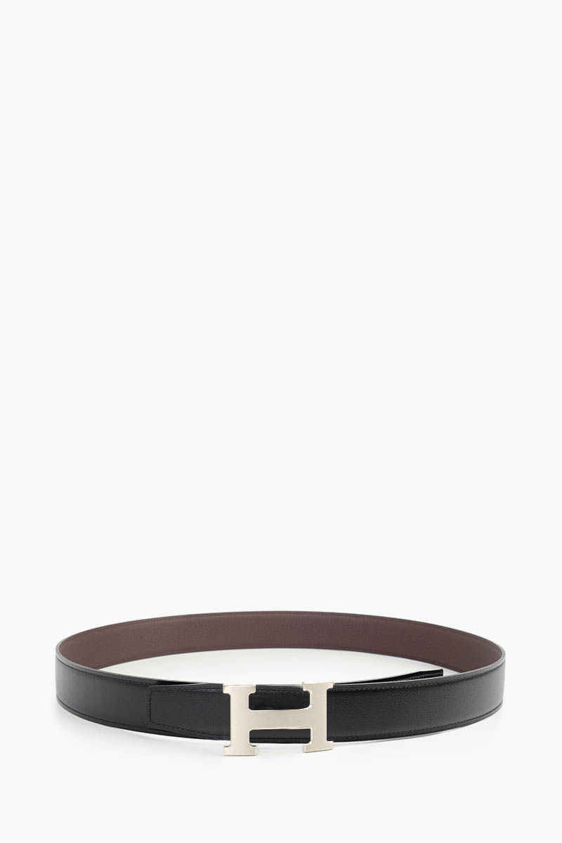 HERMÈS H Buckle Reversible 32mm Belt in Black/Chocolat Togo Calfskin PHW 0