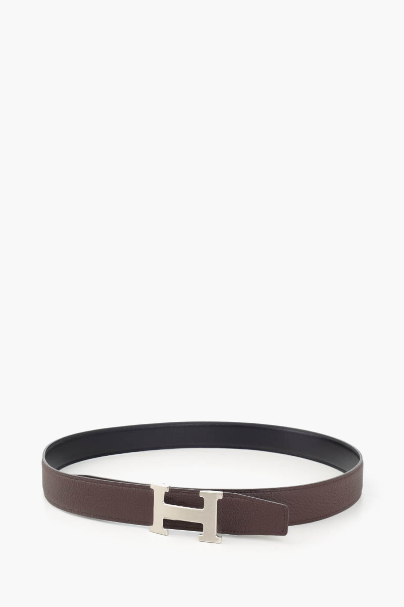 HERMÈS H Buckle Reversible 32mm Belt in Black/Chocolat Togo Calfskin PHW 1