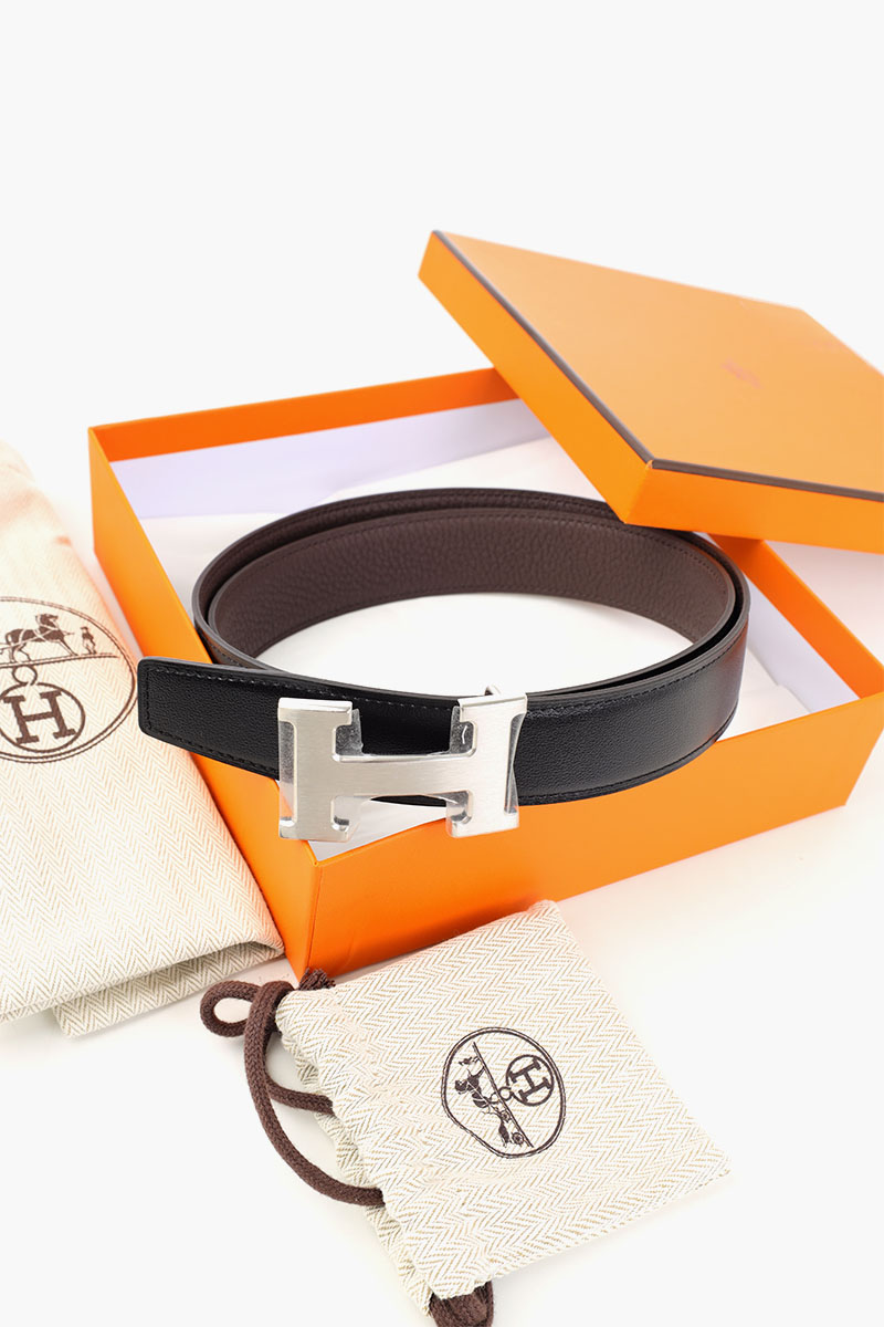 HERMÈS H Buckle Reversible 32mm Belt in Black/Chocolat Togo Calfskin PHW 4