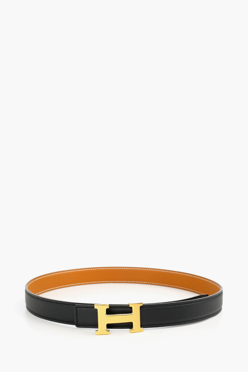 HERMÈS Mini H Buckle Reversible 24mm Belt in Black/Gold Epsom Calfskin GHW 0