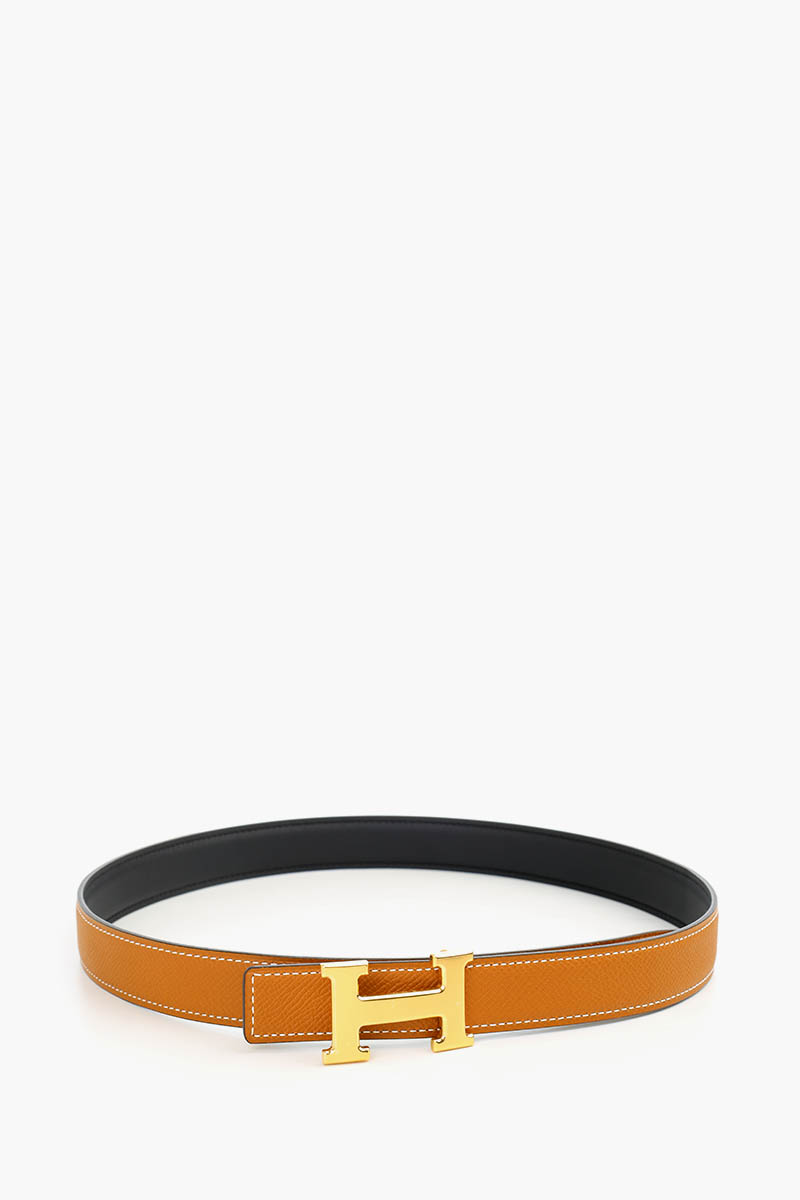 HERMÈS Mini H Buckle Reversible 24mm Belt in Black/Gold Epsom Calfskin GHW 1
