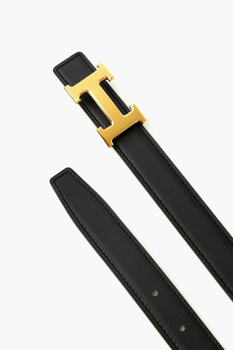 HERMÈS Mini H Buckle Reversible 24mm Belt in Black/Gold Epsom Calfskin GHW 3
