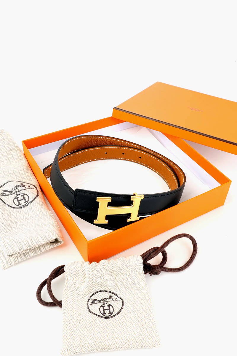 HERMÈS Mini H Buckle Reversible 24mm Belt in Black/Gold Epsom Calfskin GHW 4