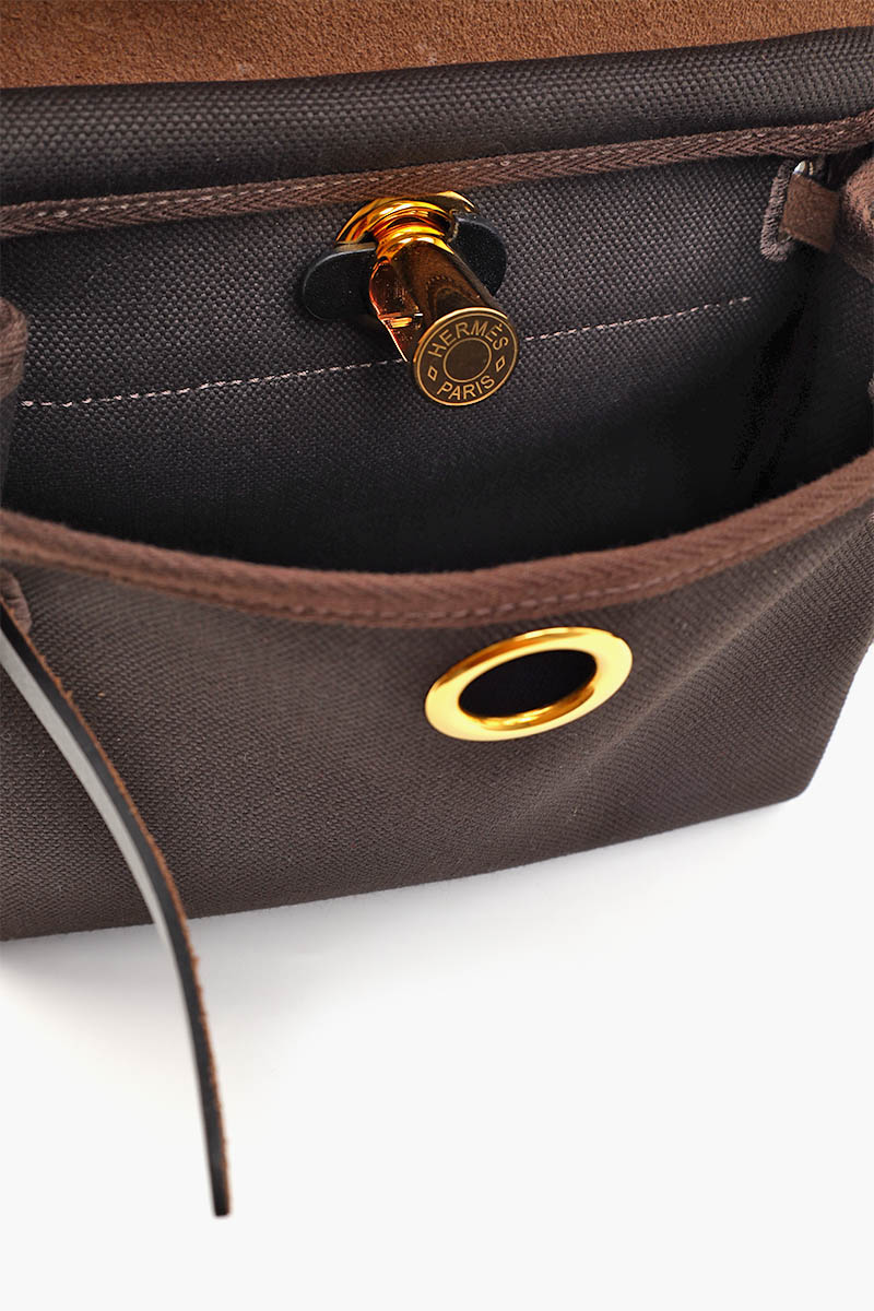 HERMÈS BNIB HB20 Herbag 20 Bag In Ebène/Ebène Miltaire Canvas And Hunter Cowhide GHW #W 4