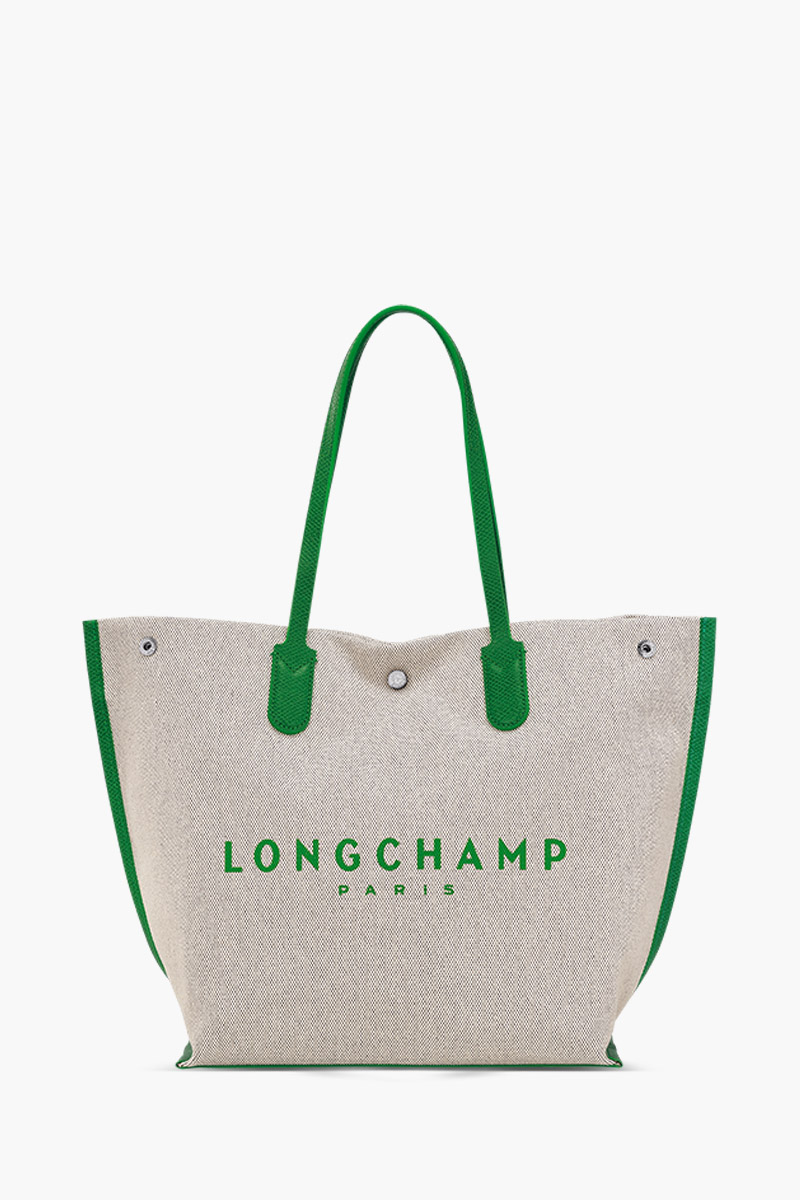 LONGCHAMP Large Roseau Shopping Bag in Green Canvas 0