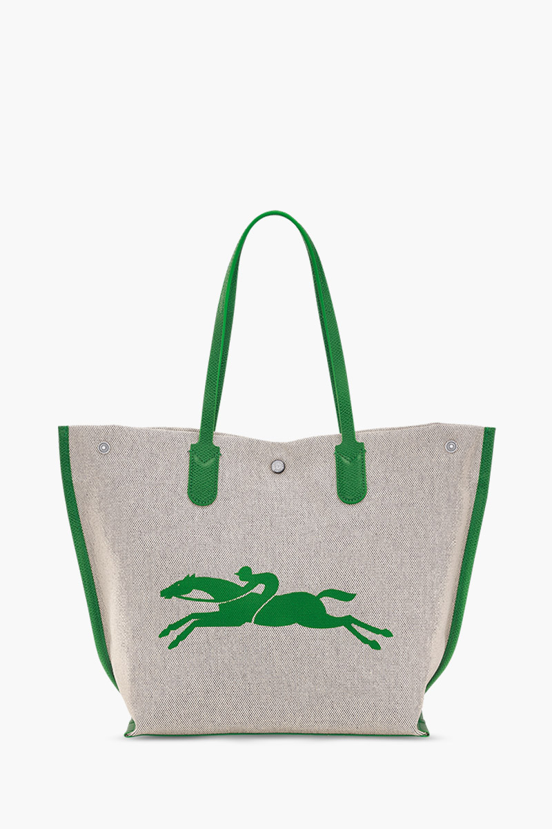 LONGCHAMP Large Roseau Shopping Bag in Green Canvas 1