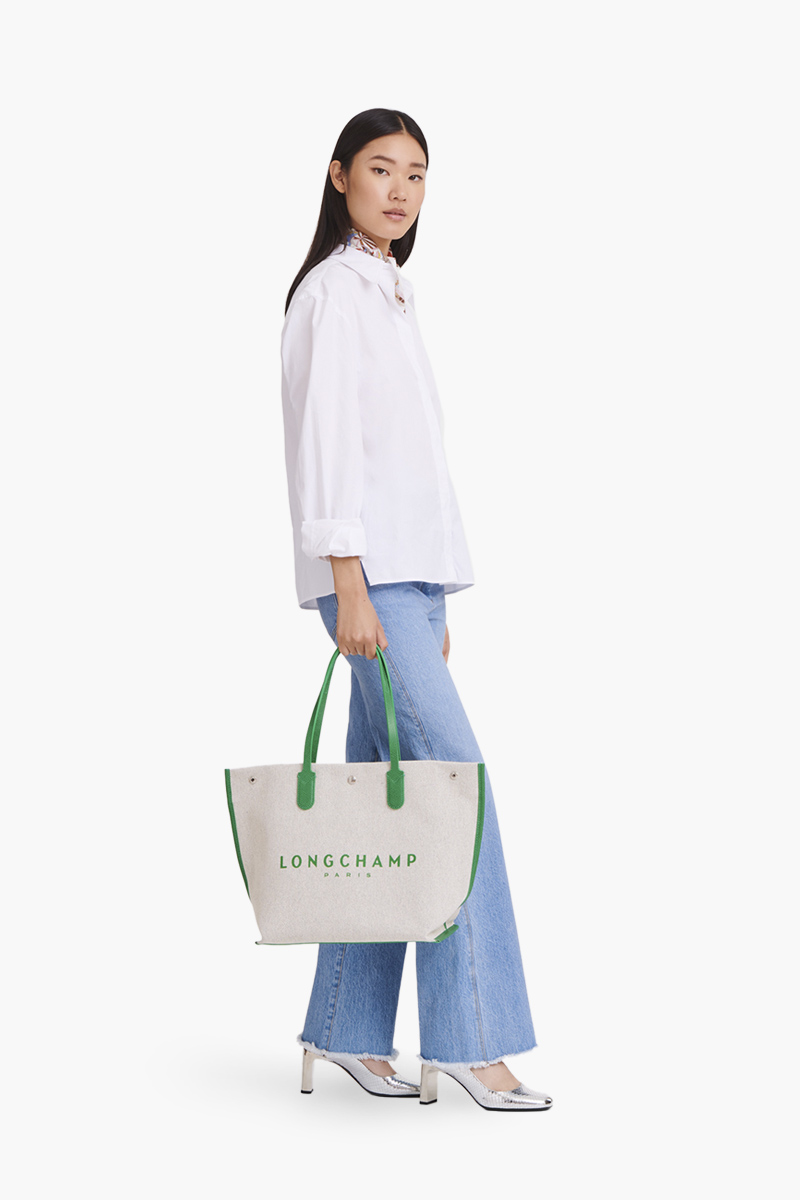 LONGCHAMP Large Roseau Shopping Bag in Green Canvas 3