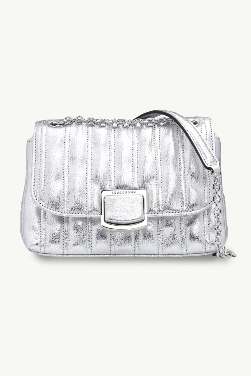 LONGCHAMP Small Brioche Metal Crossbody Bag in Silver Leather 0