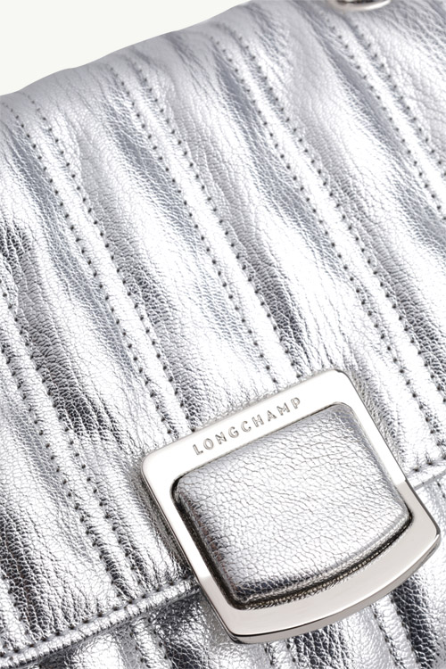 LONGCHAMP Small Brioche Metal Crossbody Bag in Silver Leather 3