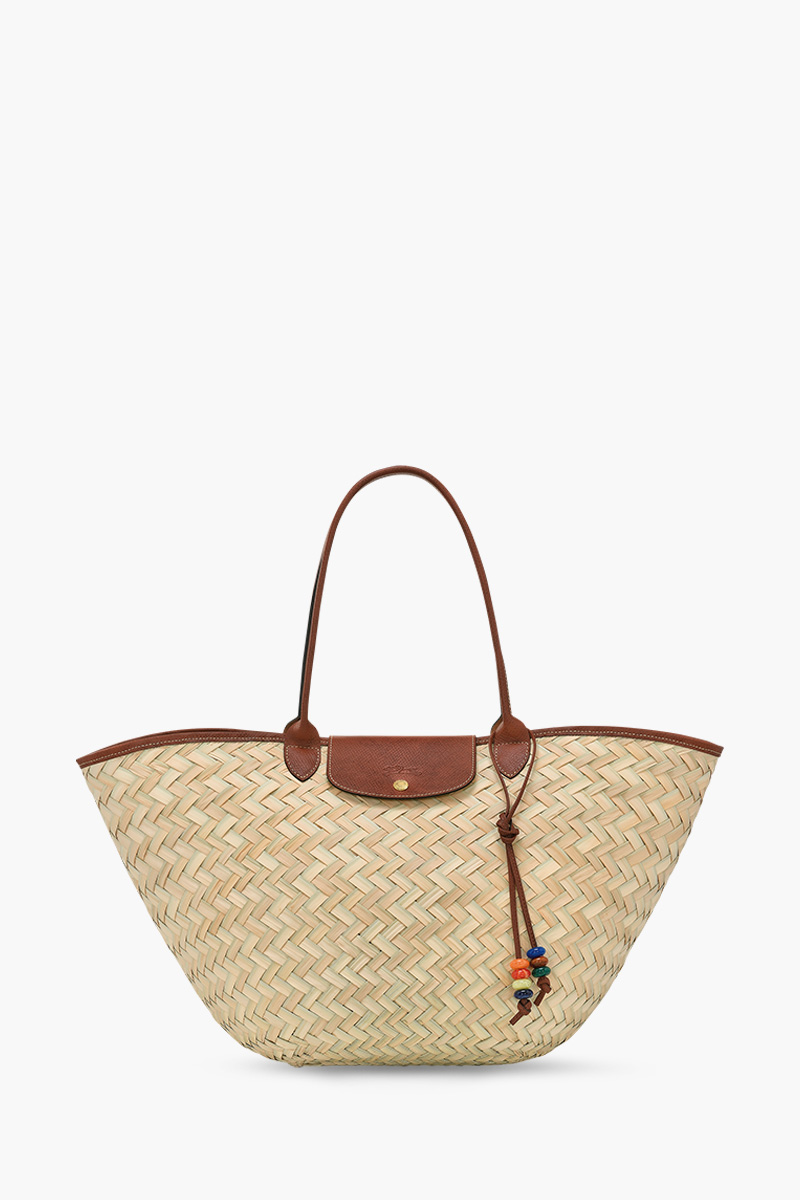 LONGCHAMP XL Le Pliage Panier Basket Bag in Brown Palm Straw 0