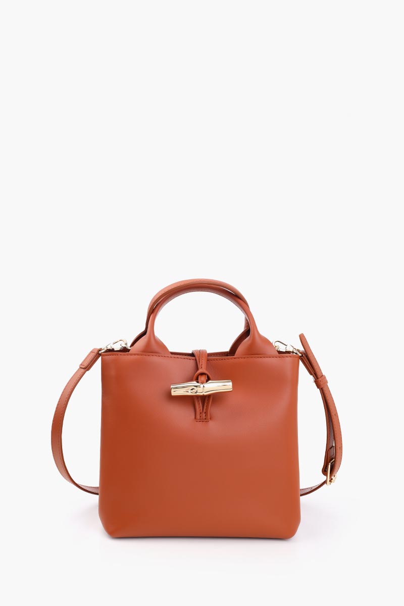 LONGCHAMP Small Le Roseau Top Handle Bag in Bark Smooth Silky Leather with Adjustable Shoulder Strap 0