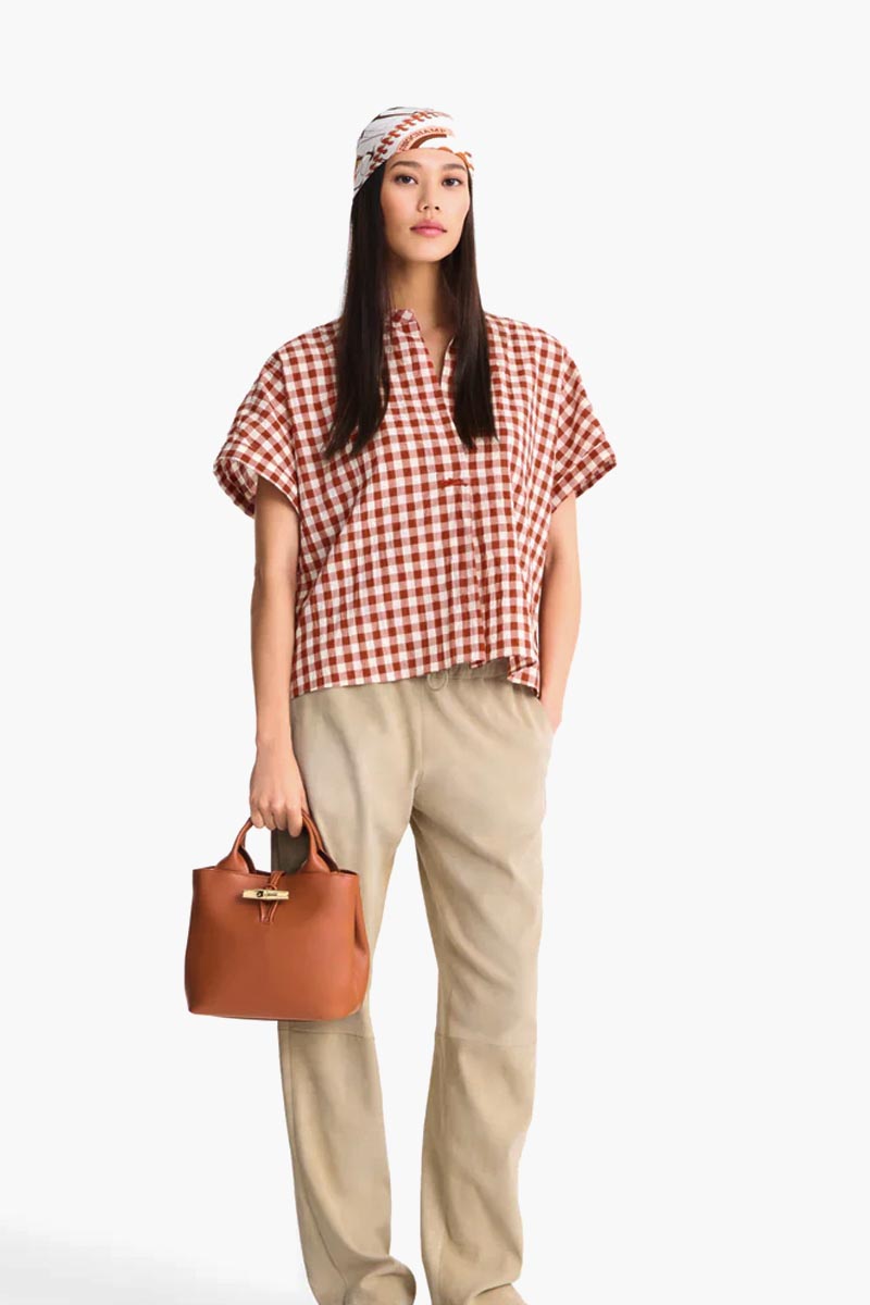 LONGCHAMP Small Le Roseau Top Handle Bag in Bark Smooth Silky Leather with Adjustable Shoulder Strap 4