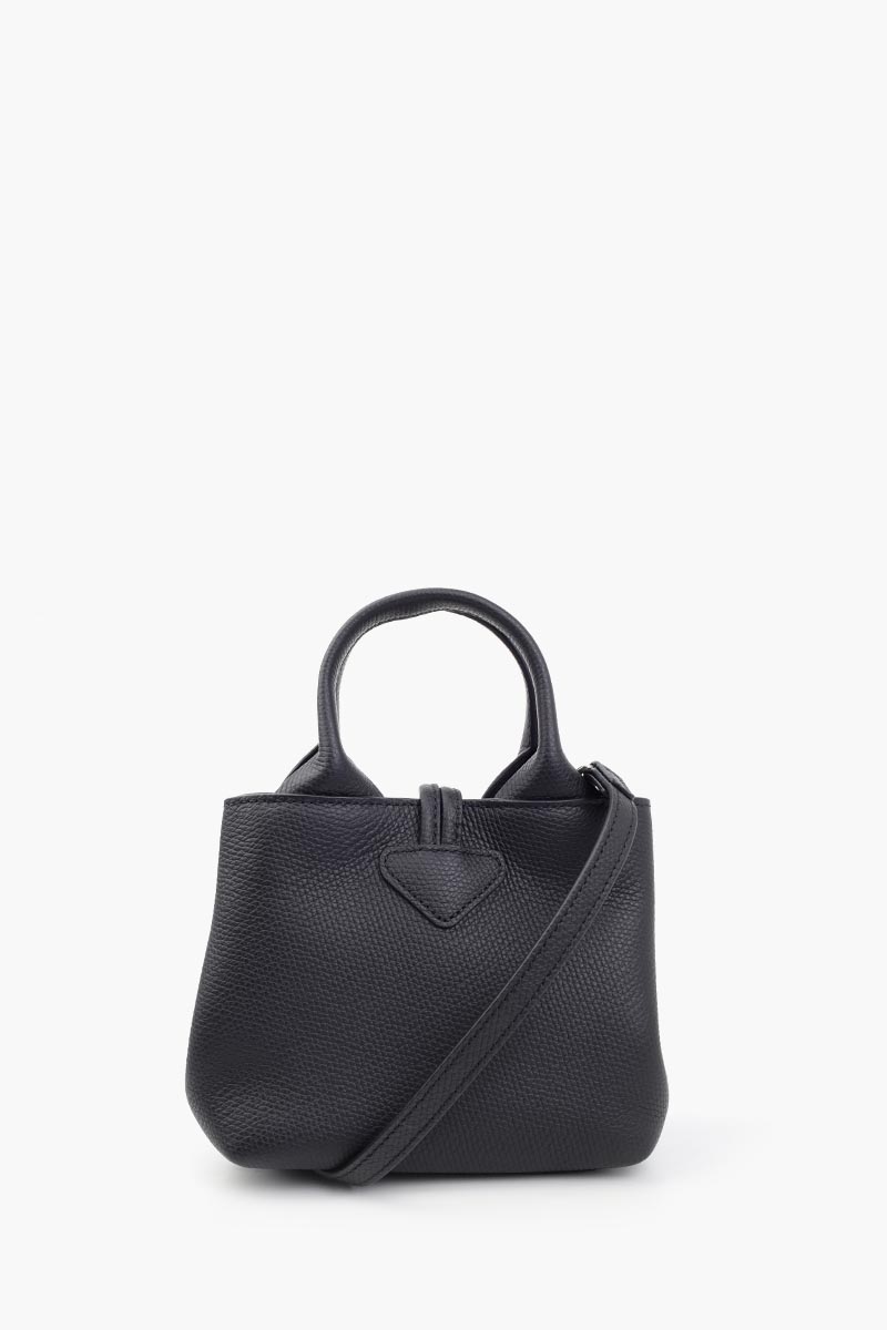 LONGCHAMP XS Le Roseau Top Handle Bag in Black Grained Leather with Adjustable Shoulder Strap 3