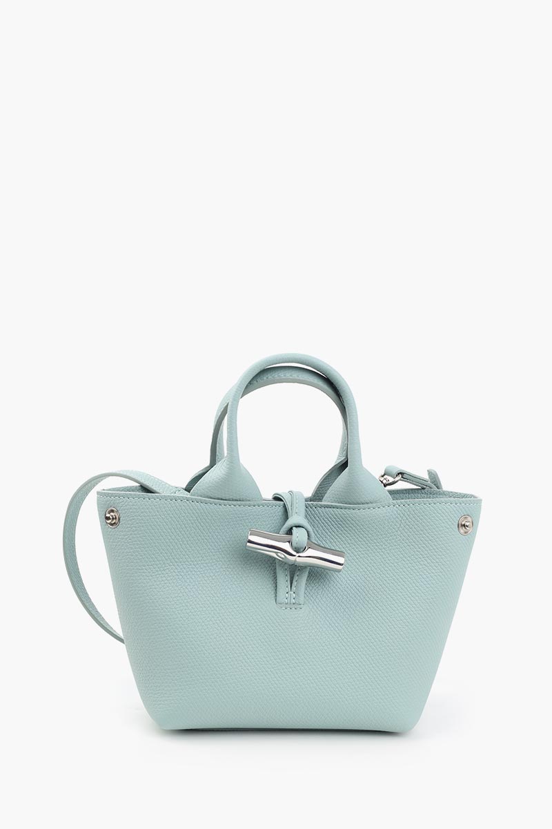 LONGCHAMP XS Le Roseau Top Handle Bag in Celadon Grained Leather with Adjustable Shoulder Strap 1