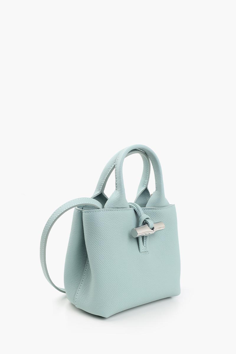 LONGCHAMP XS Le Roseau Top Handle Bag in Celadon Grained Leather with Adjustable Shoulder Strap 2