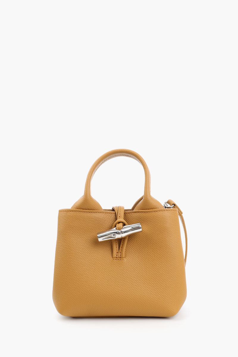 LONGCHAMP XS Le Roseau Top Handle Bag in Walnut Grained Leather with Adjustable Shoulder Strap 0