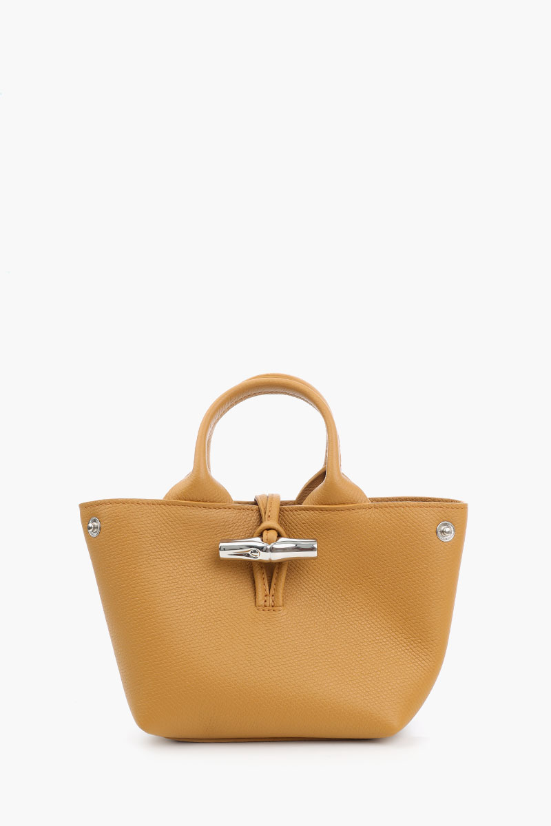 LONGCHAMP XS Le Roseau Top Handle Bag in Walnut Grained Leather with Adjustable Shoulder Strap 1