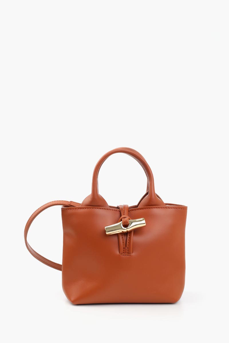 LONGCHAMP XS Le Roseau Top Handle Bag in Bark Smooth Silky Leather with Adjustable Shoulder Strap 0
