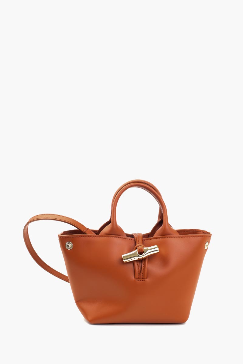 LONGCHAMP XS Le Roseau Top Handle Bag in Bark Smooth Silky Leather with Adjustable Shoulder Strap 1