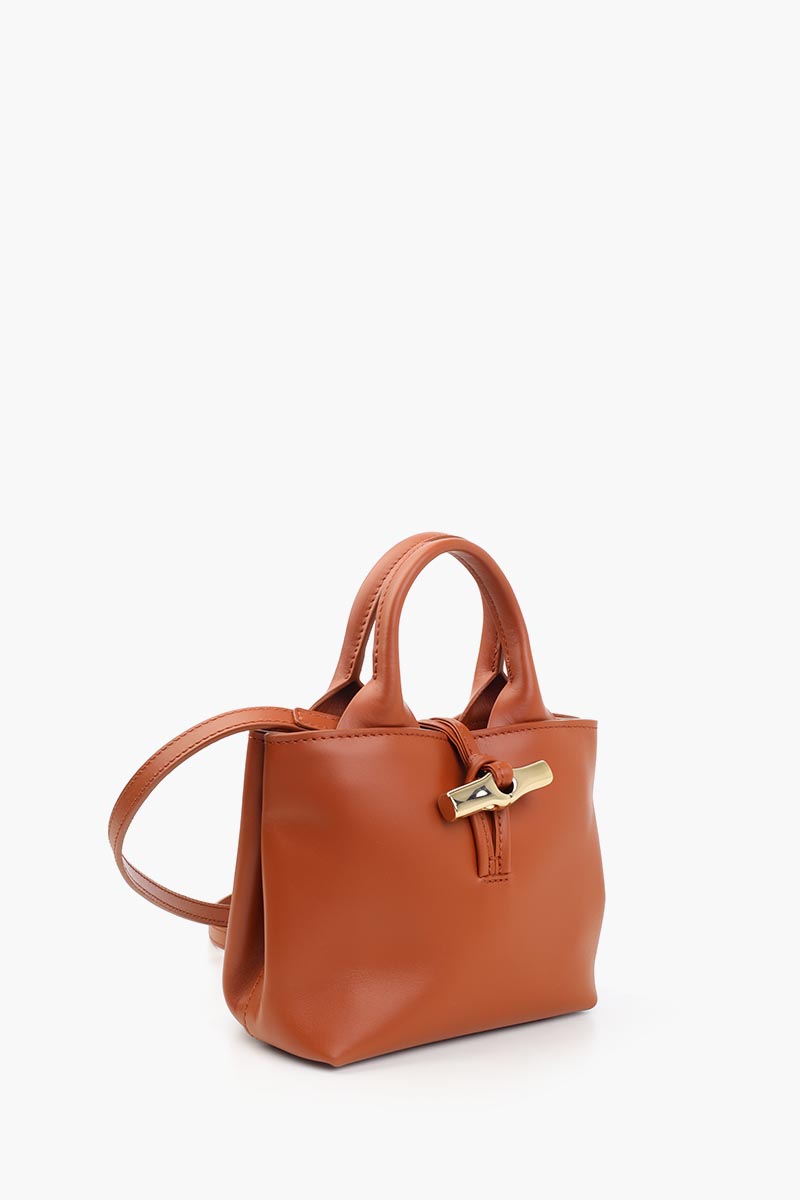 LONGCHAMP XS Le Roseau Top Handle Bag in Bark Smooth Silky Leather with Adjustable Shoulder Strap 2