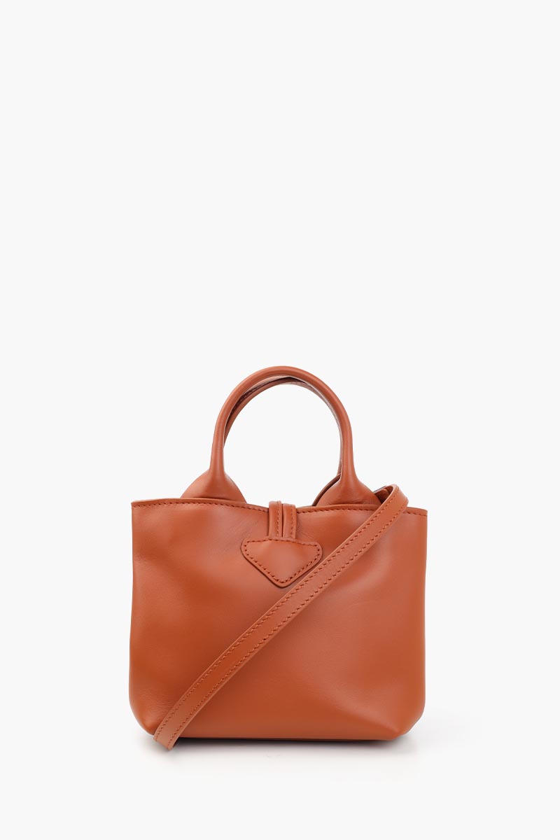 LONGCHAMP XS Le Roseau Top Handle Bag in Bark Smooth Silky Leather with Adjustable Shoulder Strap 3