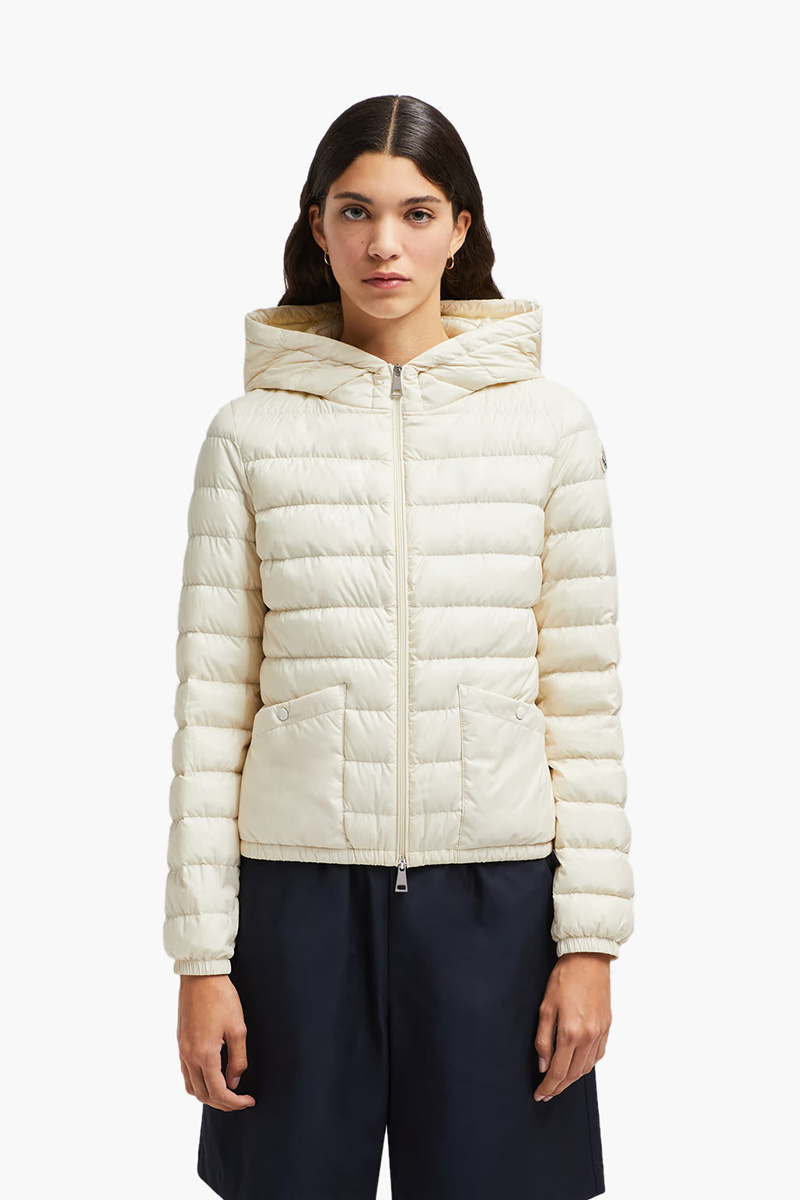 MONCLER Women Hede Hooded Short Down Jacket in White Ivory 1