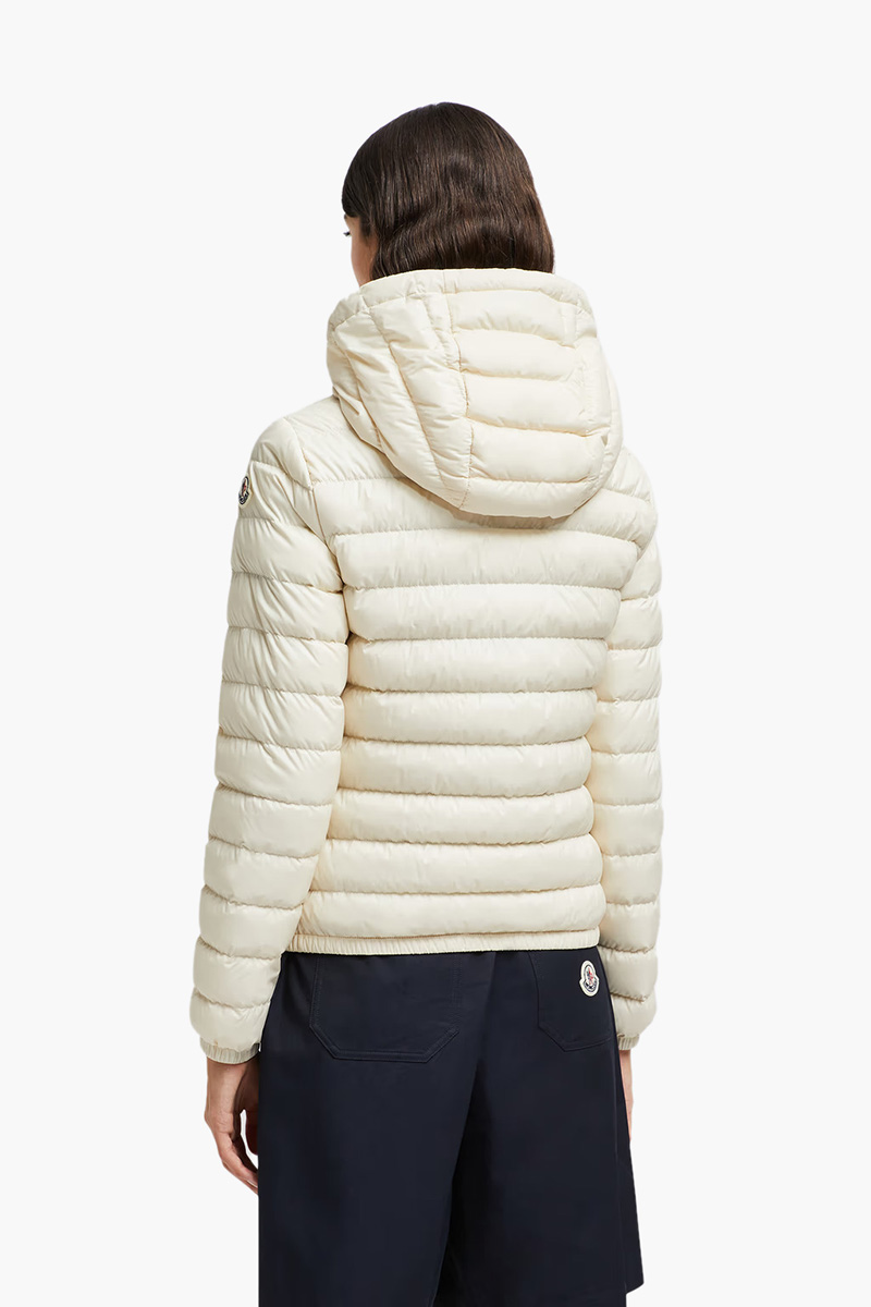 MONCLER Women Hede Hooded Short Down Jacket in White Ivory 2