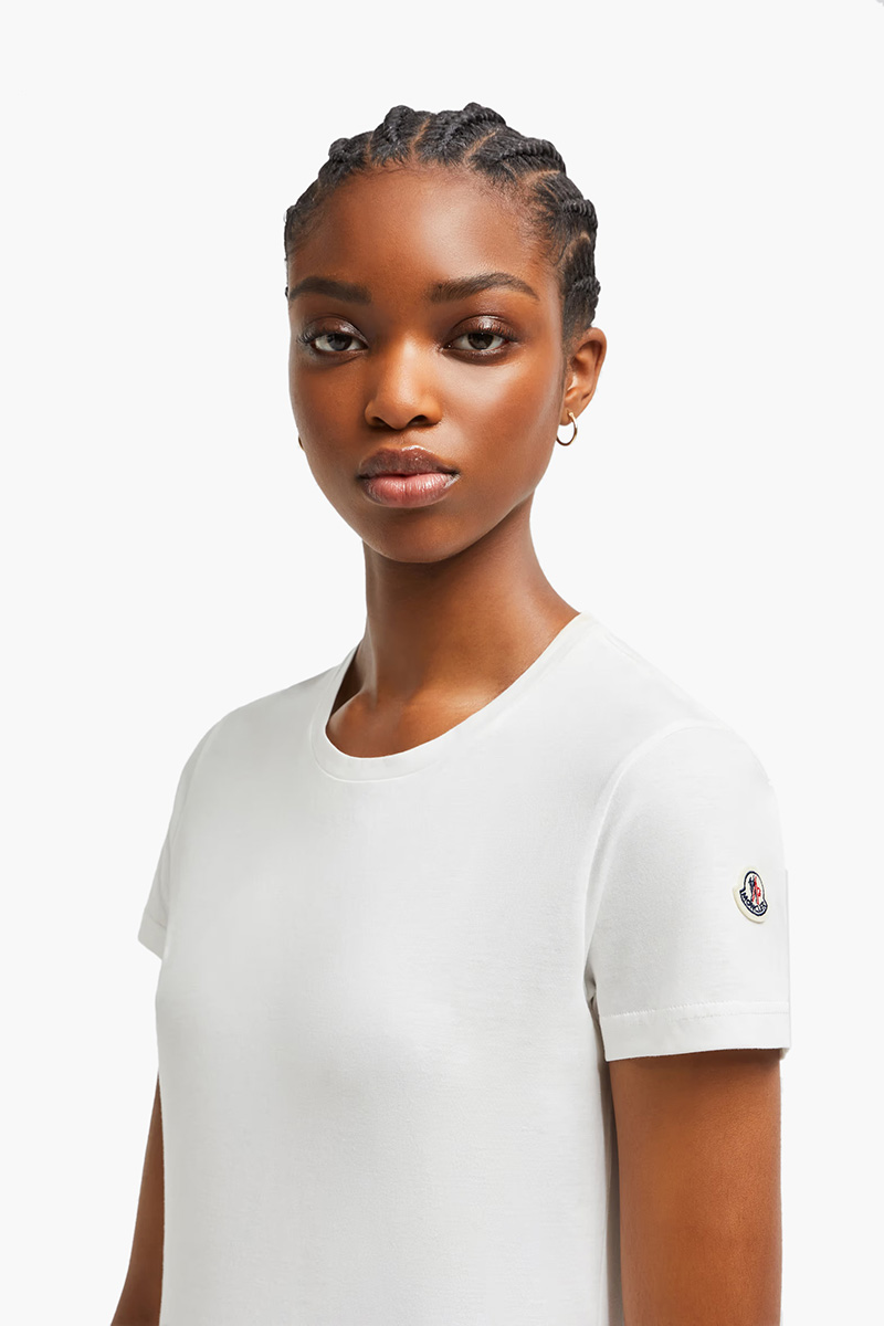 MONCLER Women Logo Patch Jersey T-Shirt in Off White Cotton 3