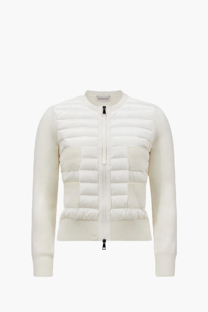 MONCLER Women Padded Zip Up Cardigan in White Merino Wool 0