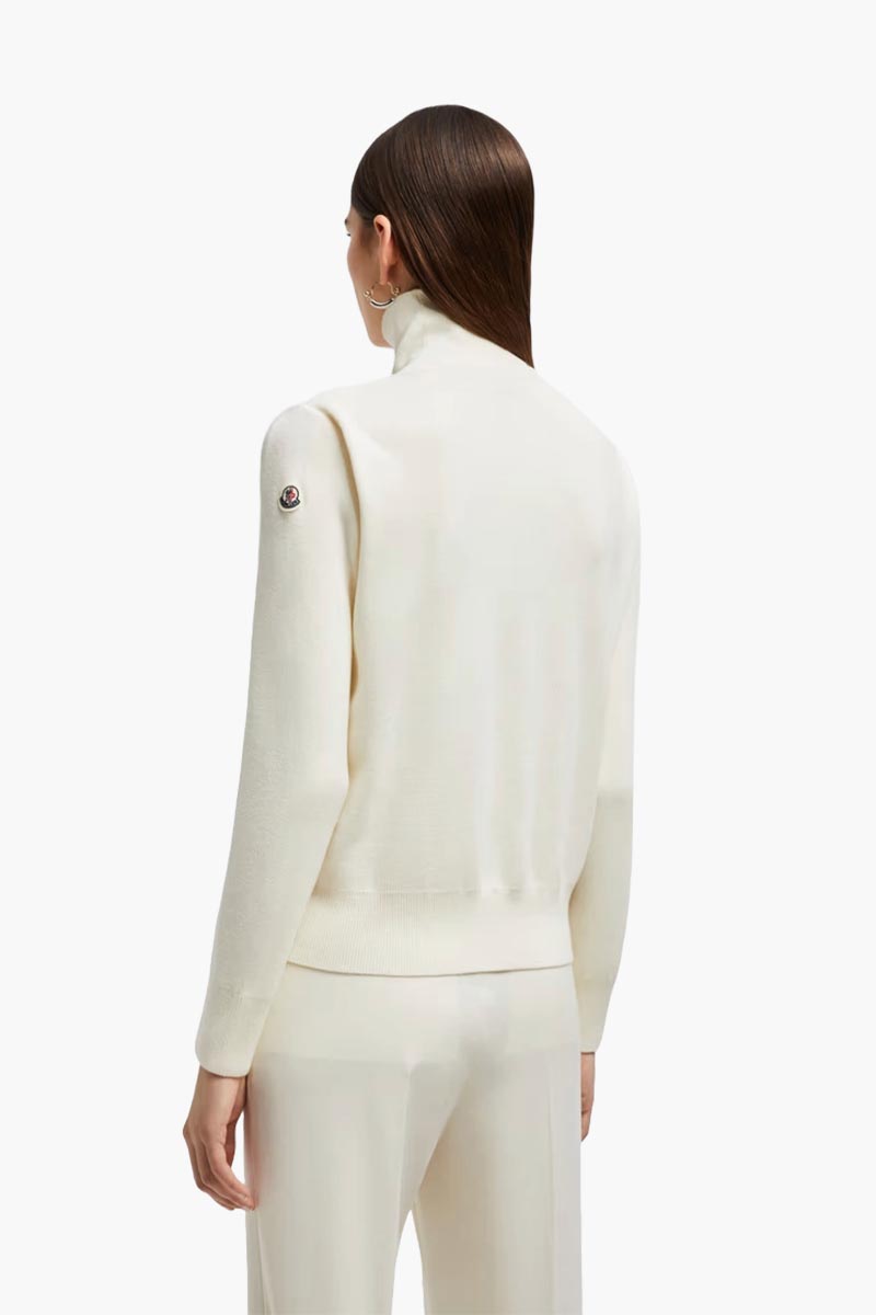 MONCLER Women Padded Zip Up Cardigan in White Merino Wool 2