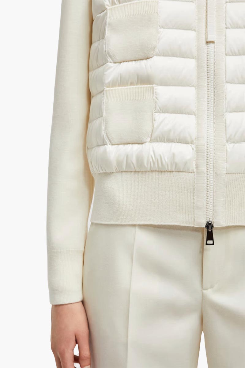 MONCLER Women Padded Zip Up Cardigan in White Merino Wool 3