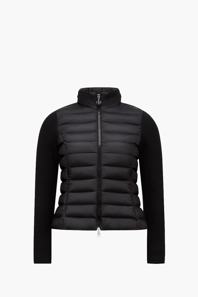 MONCLER Women Padded Zip Up Cardigan in Black Merino Wool 0