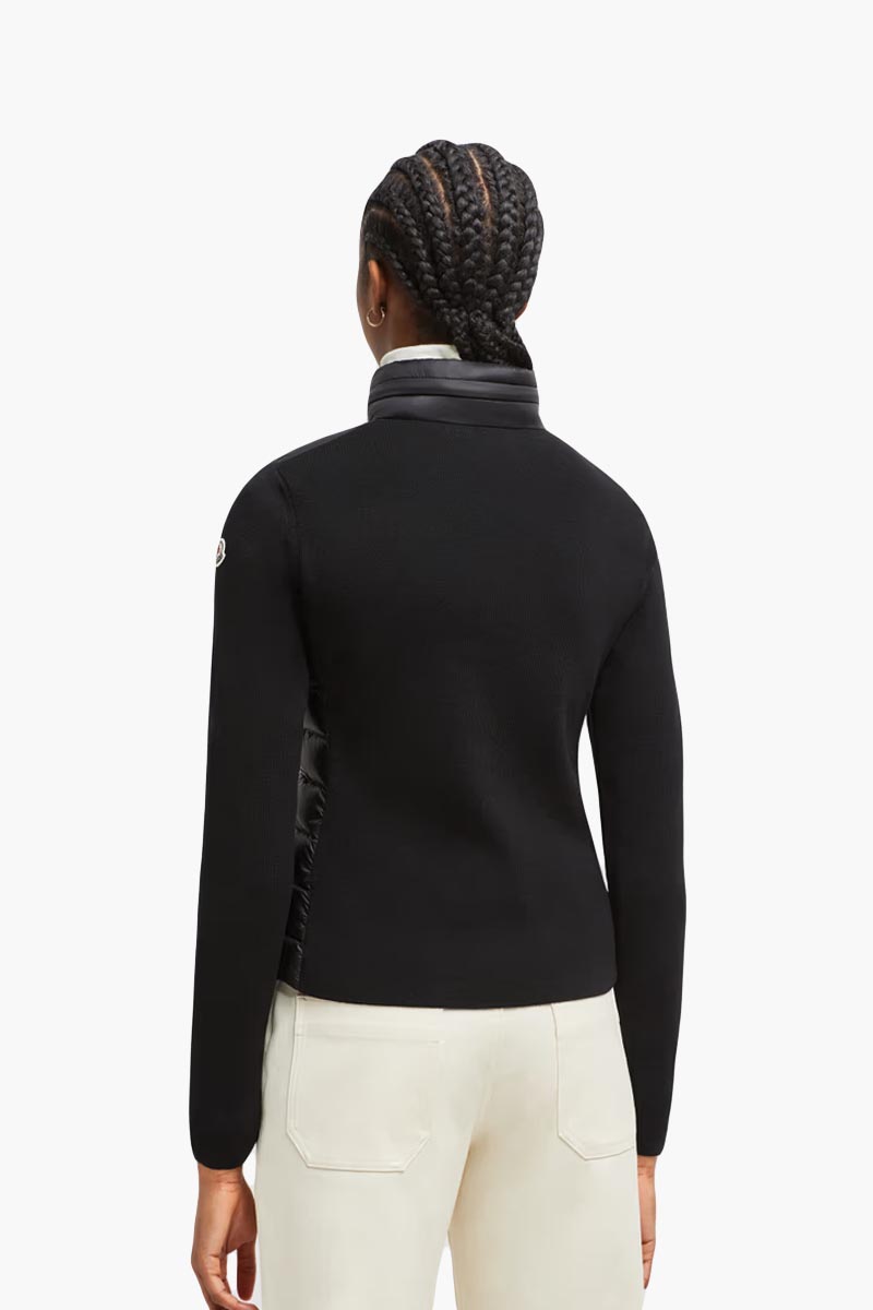 MONCLER Women Padded Zip Up Cardigan in Black Merino Wool 2