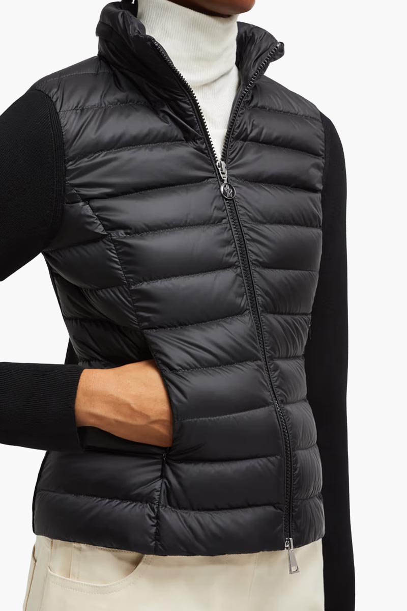 MONCLER Women Padded Zip Up Cardigan in Black Merino Wool 3