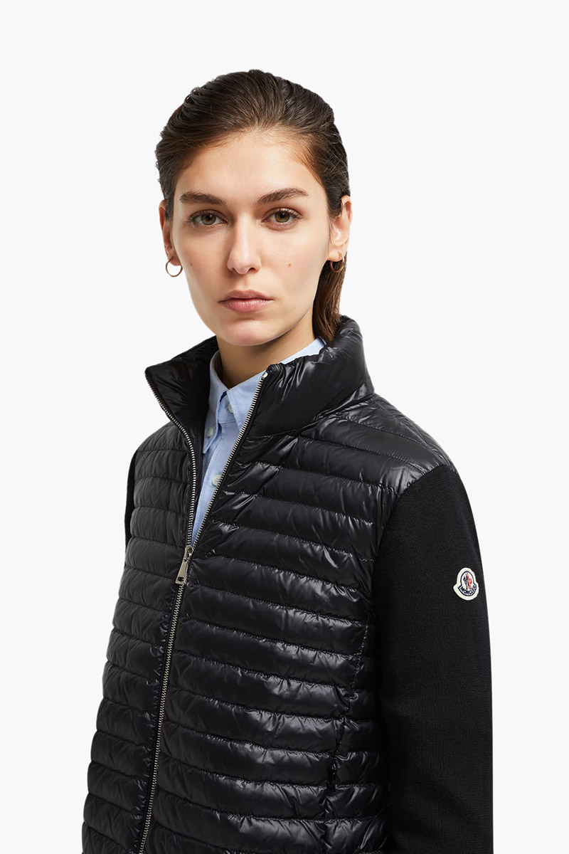 MONCLER Women Padded Wool Zip Up Cardigan in Black 3