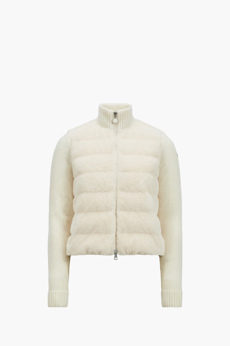 MONCLER Women Padded Wool Teddy Zip-Up Cardigan in White Carded Wool 0