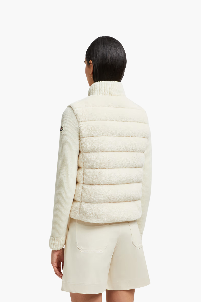 MONCLER Women Padded Wool Teddy Zip-Up Cardigan in White Carded Wool 2