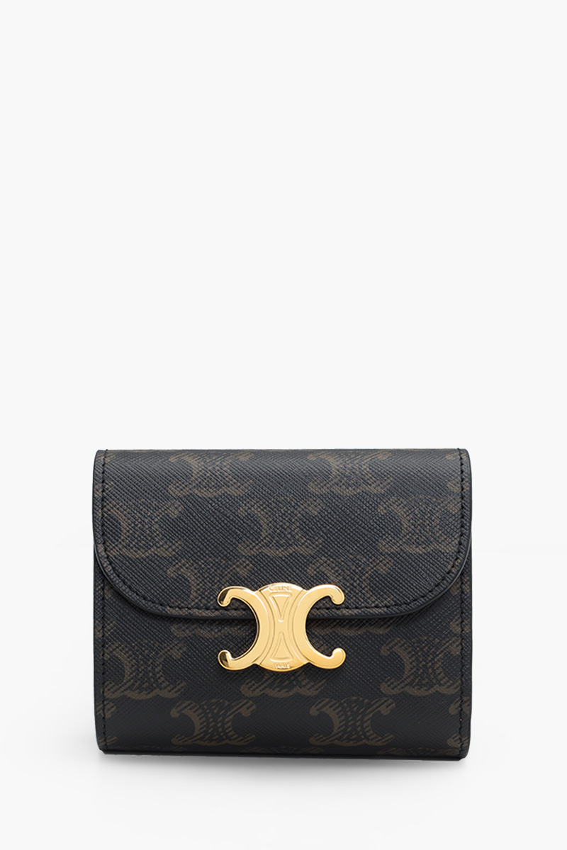 CELINE Small Triomphe Wallet in Black/Tan Triomphe Canvas 0