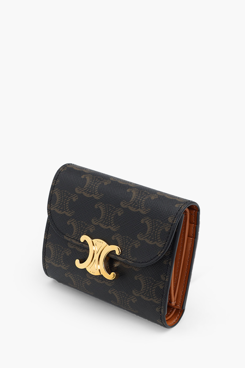 CELINE Small Triomphe Wallet in Black/Tan Triomphe Canvas 2