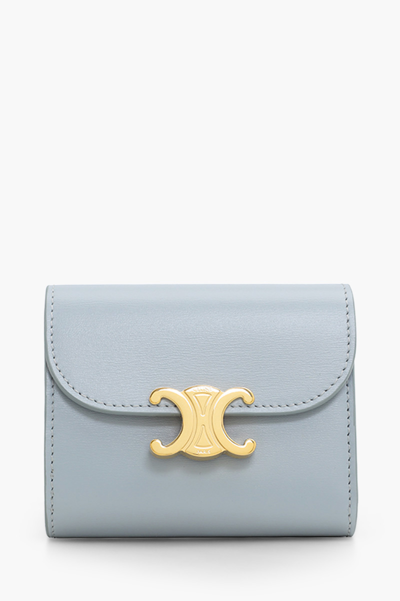 CELINE Small Triomphe Wallet in Ice Blue Shiny Calfskin 0