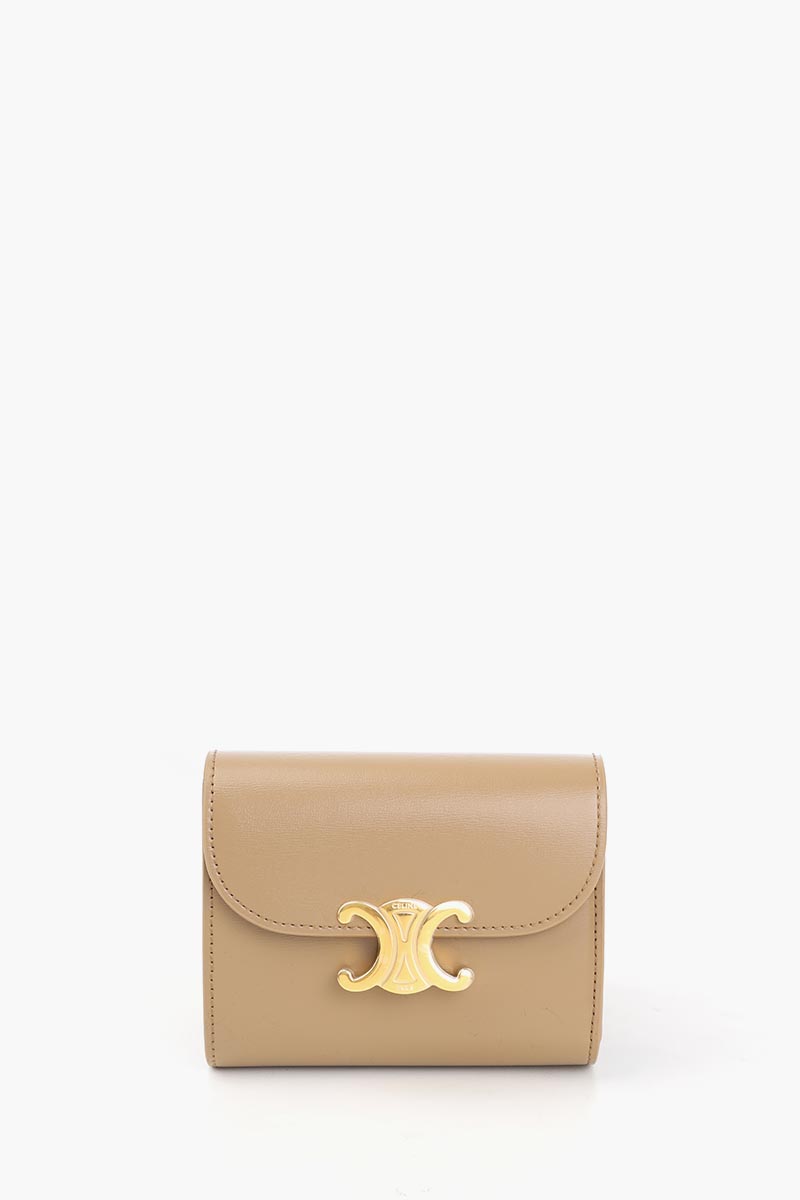 CELINE Small Triomphe Wallet in Smoked Brown Shiny Calfskin 0
