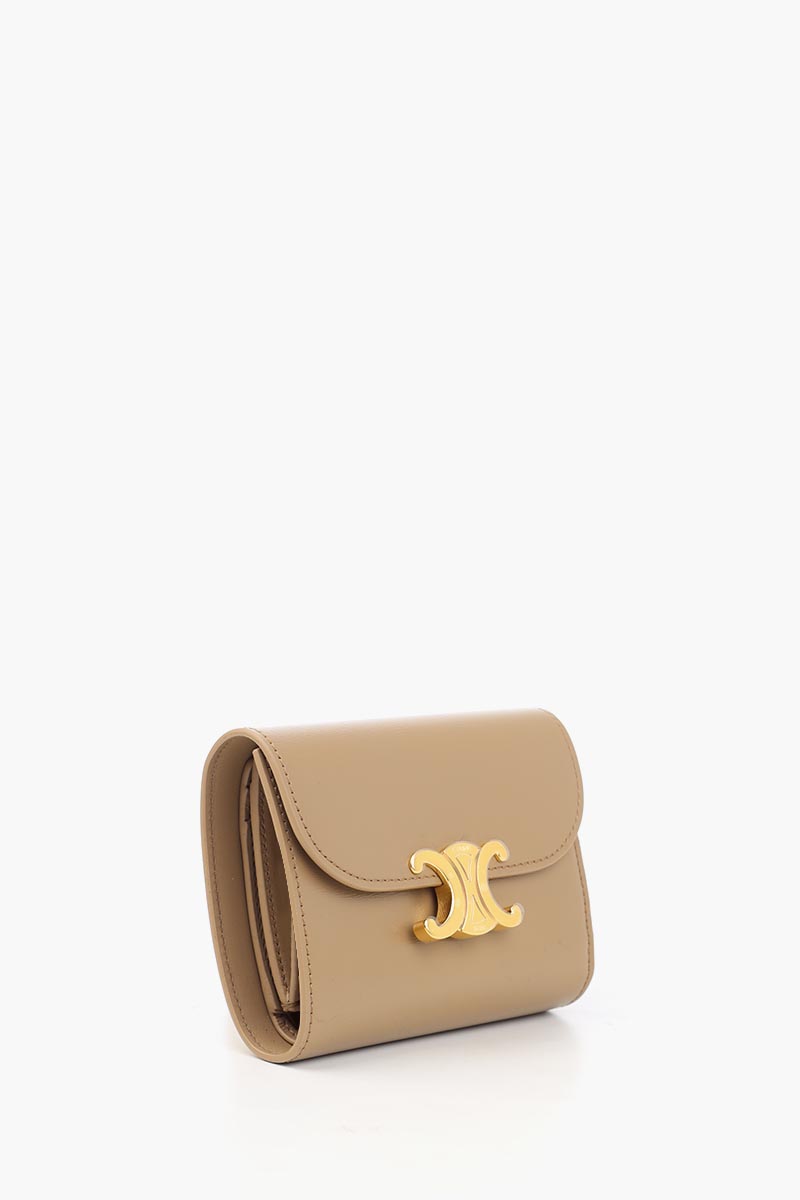 CELINE Small Triomphe Wallet in Smoked Brown Shiny Calfskin 1