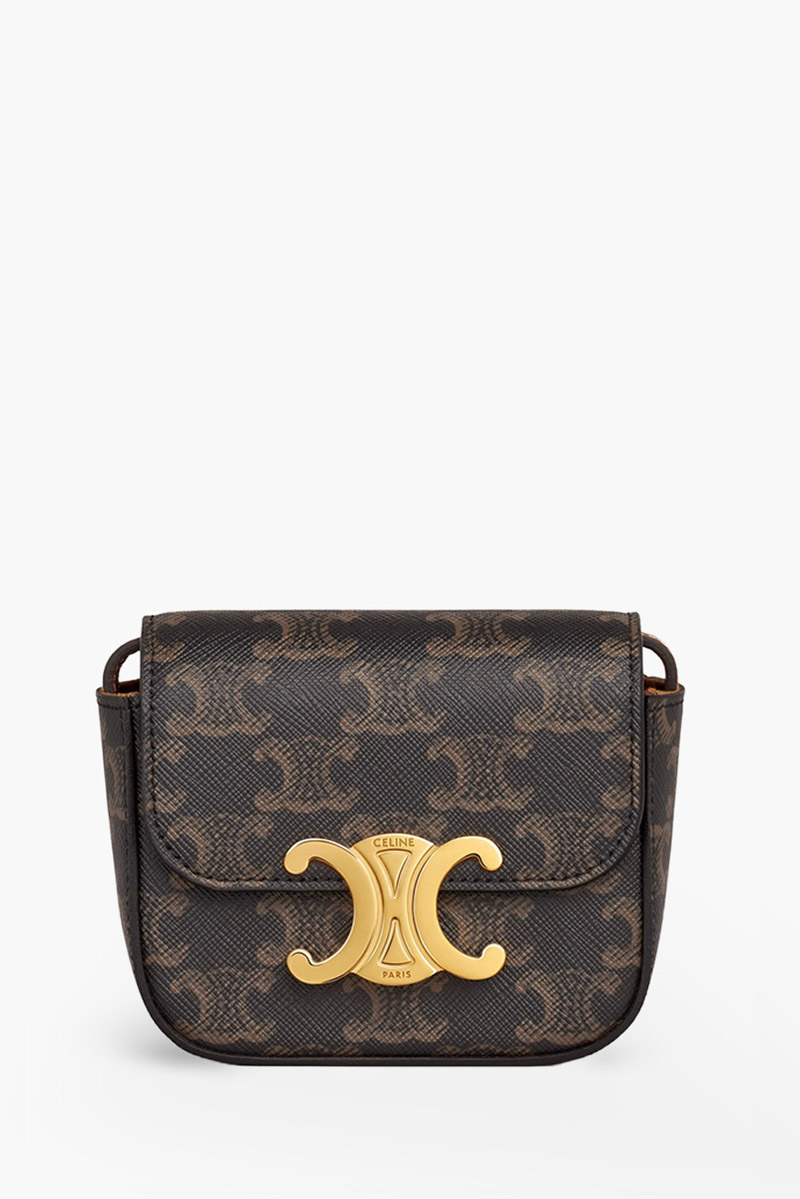 CELINE Mini Triomphe Canvas Claude Bag in Tan Trimming Calfskin 0