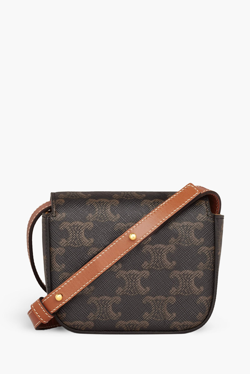 CELINE Mini Triomphe Canvas Claude Bag in Tan Trimming Calfskin 1