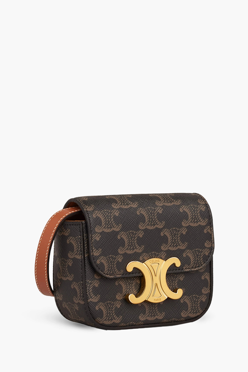 CELINE Mini Triomphe Canvas Claude Bag in Tan Trimming Calfskin 2