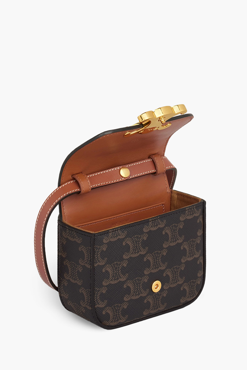 CELINE Mini Triomphe Canvas Claude Bag in Tan Trimming Calfskin 3